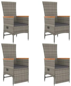 5 pcs conjunto de jantar p/ jardim c/ almofadões vime PE cinza