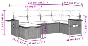 6 pcs conj. sofás jardim com almofadões vime PE cinzento-claro