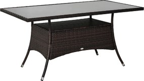 Outsunny Mesa de jardim Mesa de vidro Mesa de jantar Mobiliário de jardim, Polyrattan+Vidro de segurança, Castanho+Preto, 150x85x74cm | Aosom Portugal