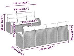 Conjunto de Sofá para Jardim 8 Peças com Almofadas Bege Vime Sintético