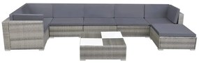 8 pcs conjunto lounge de jardim c/ almofadões vime PE cinzento