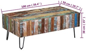 Mesa de centro 100x50x38 cm madeira reciclada maciça