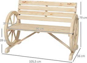 Banco de Jardim de Madeira com Apoios em Forma de Roda para 2 Pessoas 105,5x56x79 cm Madeira