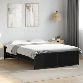 Estrutura de cama 140x190 cm derivados de madeira/metal preto