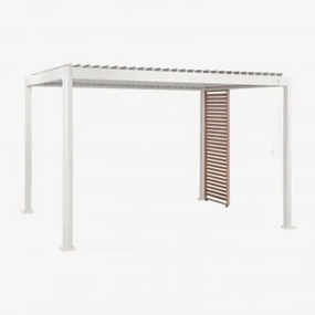 Pérgola Bioclimática De Lâminas Com Painel Em Alumínio Druvia Gardênia Branca - Castanho Castanho & Pérgula De 3x4 M Com 1 Painel De 90,5 Cm - Sklum