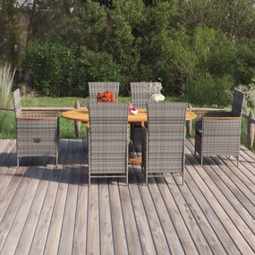 vidaXL 7 pcs conjunto de jantar para jardim vime PE cinzento