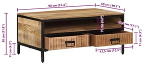 Mesa de centro 90x50x30 cm madeira de mangueira áspera maciça