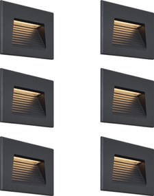 Conjunto de 6 lâmpadas de parede embutidas modernas pretas 11,5 cm Incl. LED IP65 - Trem