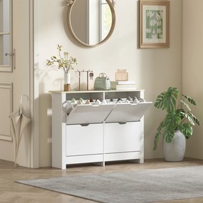 Sapateira com capacidade para 16 pares 105 x 26 x 80 cm, armário estreito com 4 gavetas rebatíveis e prateleiras ajustáveis, estilo moderno, para corr