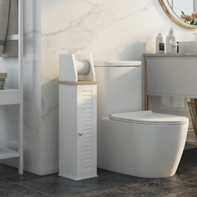Armário Casa de Banho Moderno com Prateleiras Ajustáveis e Suporte para Papel Higiénico 18x20x80 cm Branco