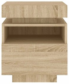 Mesas cabeceira c/ luzes LED 2 pcs 40x39x48,5cm carvalho sonoma