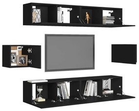 6 pcs conjunto de móveis de TV derivados de madeira preto