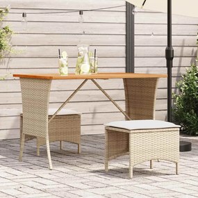 3 pcs conjunto de jantar p/ jardim com almofadões vime PE bege