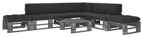 vidaXL 6 pcs conj. lounge paletes c/ almofadões pinho impregnado cinza