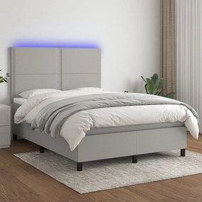 Cama box spring c/ colchão e LED 140x200 cm tecido cinza-claro