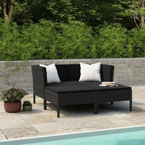 vidaXL 4 pcs conjunto lounge de jardim c/ almofadões vime PE preto