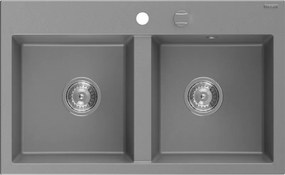 Mexen Hektor lava-loiça de granito com 2 cubas 800 x 480 mm, cinza, sifão cromado - 6521802000-71