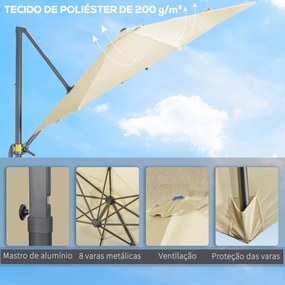 Chapéu de Sol de Jardim de Alumínio Ø293x248cm Chapéu de Sol Excêntric