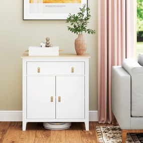 Aparador Sala de Estar Moderno com Gaveta Prateleira Ajustável e Puxadores em PU 80x40x90 cm Branco e Madeira
