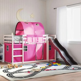 vidaXL Beliche com escorrega e cortinas 90x200 cm rosa