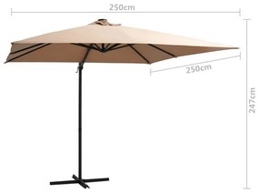 Guarda-sol cantilever luzes LED/poste aço cinzento-acastanhado
