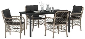 Conjunto de Jantar de Jardim com 5 Peças e Almofadas Cinza Claro em Ra