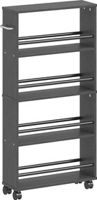 HOMCOM Estante multifuncional com rodas, design estreito, 4 compartimentos, 45x15x91 cm, Preto | Aosom Portugal