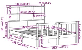 Cama com estante sem colchão 140x200 cm pinho maciço branco