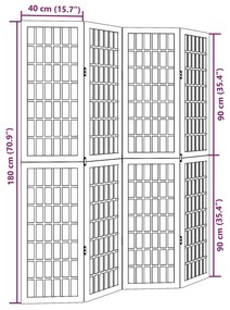 Biombo com 4 painéis madeira de paulownia maciça branco
