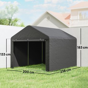 Abrigo de jardim em forma de tenda, impermeável, para arrumação, com porta enrolável e fecho de correr, 200 x 238 x 183 cm, cinzento escuro