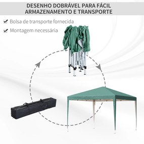 Tenda Dobrável 2,95x2,95 cm com Bolsa de Transporte Altura Ajustável Anti-UV e Impermeável para Terraço Pátio Verde