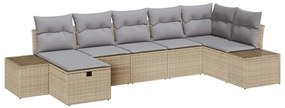 Conjunto de Sofá de Jardim 7 Peças com Almofadas Bege Vime Polipropile