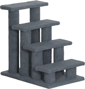 PawHut Escada para animais de estimação com 4 degraus revestimento efeito lã bouclê 61 x 41 x 60 cm cinza | Aosom Portugal