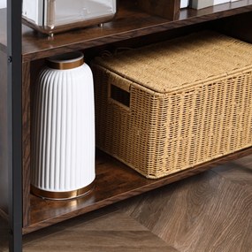 HOMCOM Estante Estilo Industrial de 4 Níveis Estante de Madeira com 7 Compartimentos para Sala de Estar Escritório Estúdio Anti-Tombo 74x30x155cm Marrom Rústico