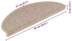 Tapetes escada adesivos aspeto sisal 15pcs 65x21x4cm bege-claro
