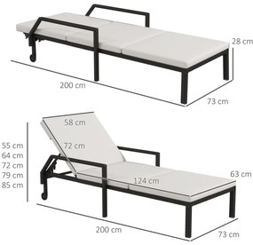 Espreguiçadeira de Vime Chaise Longue de Jardim com Encosto Ajustável