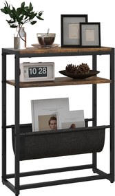 Mesa de apoio com prateleira e porta-revistas, estrutura em aço, design industrial - 43 x 18 x 56 cm