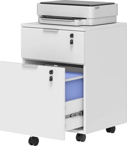 Bloco gavetas escritório  42 x 40 x 60 cm móvel de arrumação com 2 gavetas e 2 barras para pastas suspensas, com fechadura e 2 chaves, branco