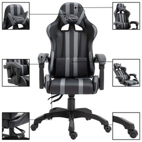 Cadeira Gaming em Couro Artificial - Cinzento - Design Moderno