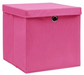 Caixas de arrumação com tampas 10 pcs 28x28x28 cm rosa