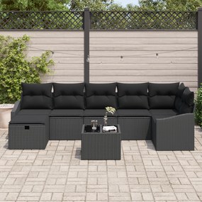 Conjunto de Sofás de Jardim de 8 peças com Almofadas Preto Polirattan