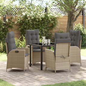 Conjunto de 5 Cadeiras de Jantar de Jardim com Almofadas Bege Rattan P
