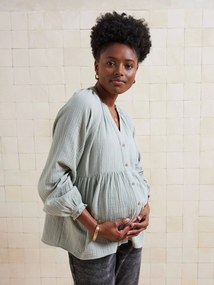 Blusa para gravidez e amamentação em gaze de algodão biológico*.  verde-salva