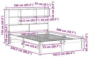 Cama com estante sem colchão 160x200 cm pinho maciço branco