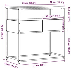 Mesa de Consola vidaXL Madeira Velha 75x40x75 cm Madeira Reforçada e A