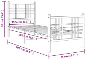 Estrutura de cama com cabeceira e pés 80x200 cm metal branco