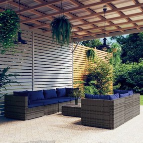 vidaXL 8 pcs conjunto lounge de jardim c/ almofadões vime PE cinzento