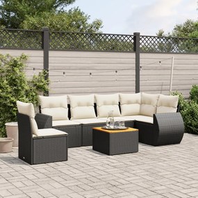 7 pcs conjunto de sofás p/ jardim c/ almofadões vime PE preto