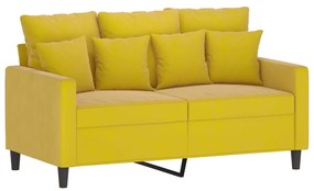 3 pcs conjunto de sofás com almofadões veludo amarelo