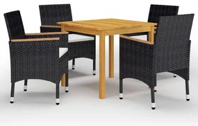 5 pcs conjunto de jantar p/ jardim c/ almofadões preto